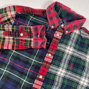 Ralph Lauren Boys XL Tartan Plaid Patchwork Button Down Shirt‎ Long Sleeve